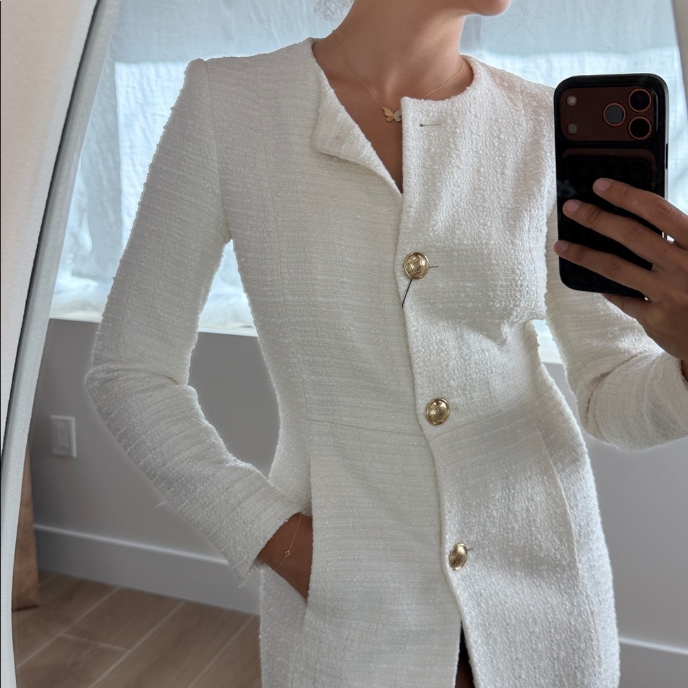 Zara Womens Blazer Jacket Single Breasted Textured Button Up Cream Small